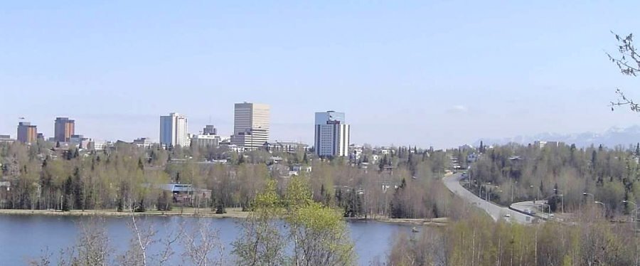 view of the anchorage city skyline in the largest city of alaska