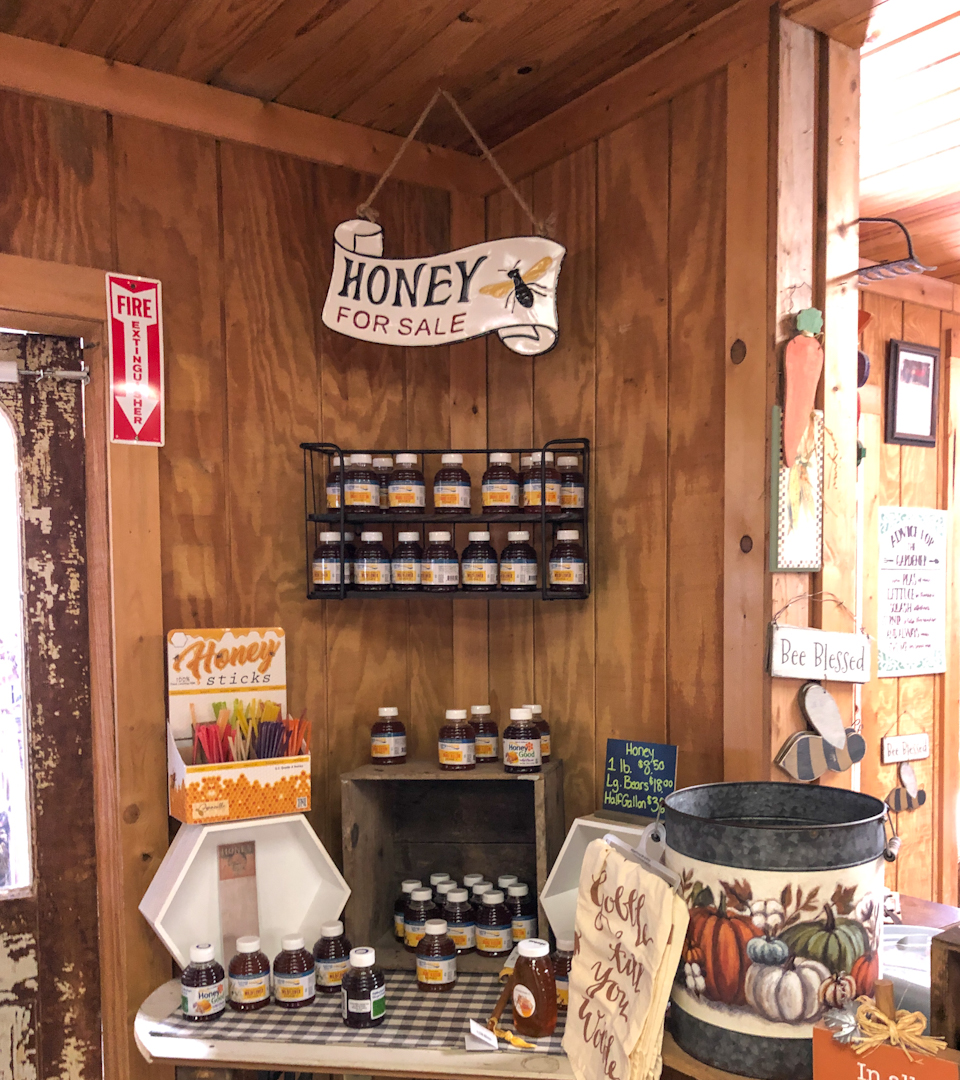 Local honey is available for sale at this Mount Dora corn maze - Scott's Country Market