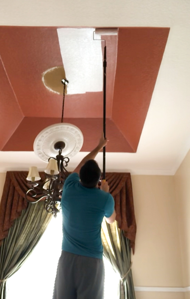 check out these before photos of the dark ceiling and other renovations we are making.