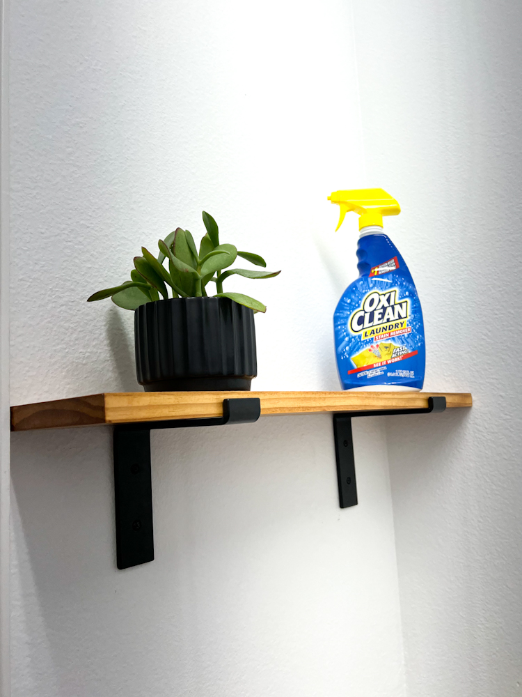 our diy laundry room shelves. check out how we made these ourselves to match the laundry room for a modern industrial design