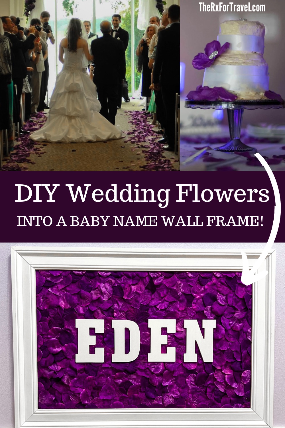 We used the beautiful faux flower petals lining our wedding aisle to make a baby name wall decor for our little girl's nursery. Learn step by step how you can too.
