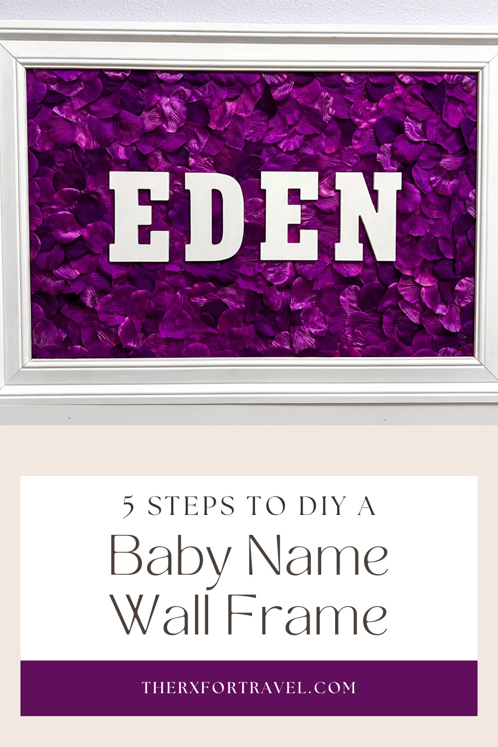 We used the beautiful faux flower petals lining our wedding aisle to make a baby name wall decor for our little girl's nursery. Learn step by step how you can too.