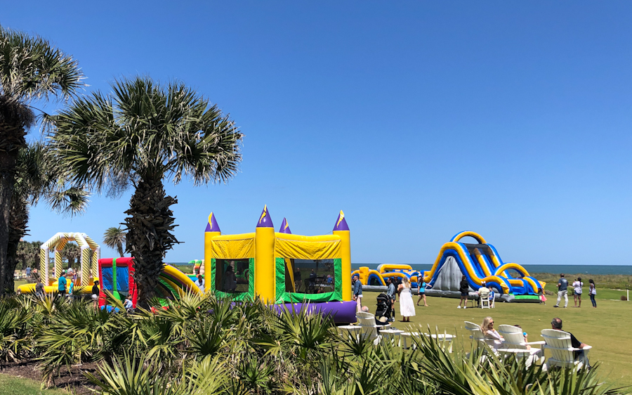 view of bounce houses lining the property of Hammock Dunes Beach and Golf Resort in Palm Coast, Florida
