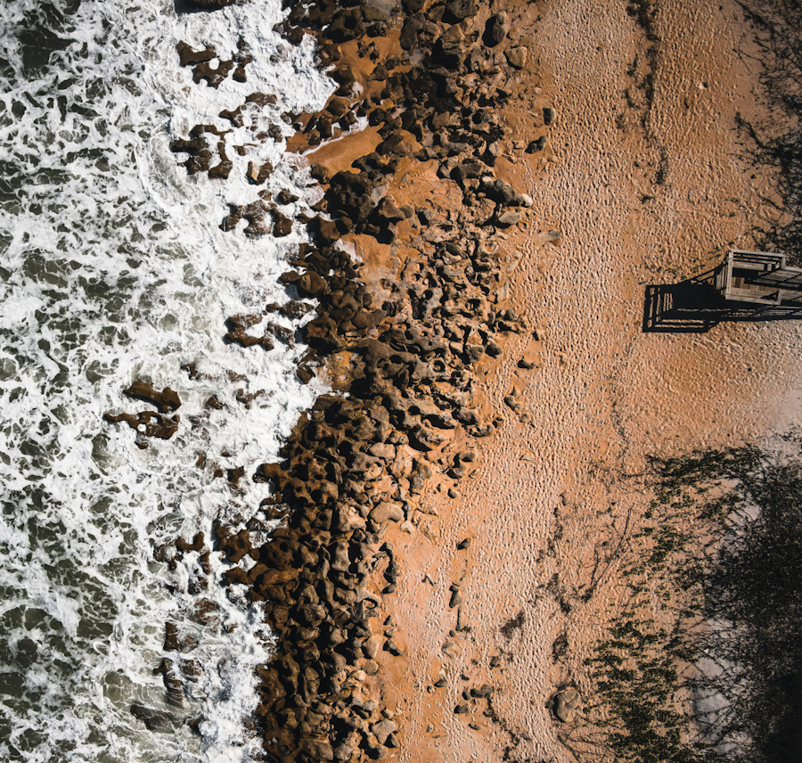 Aerial view of the coquina rock of Washington Oaks Gardens State Park in Palm Coast, Florida