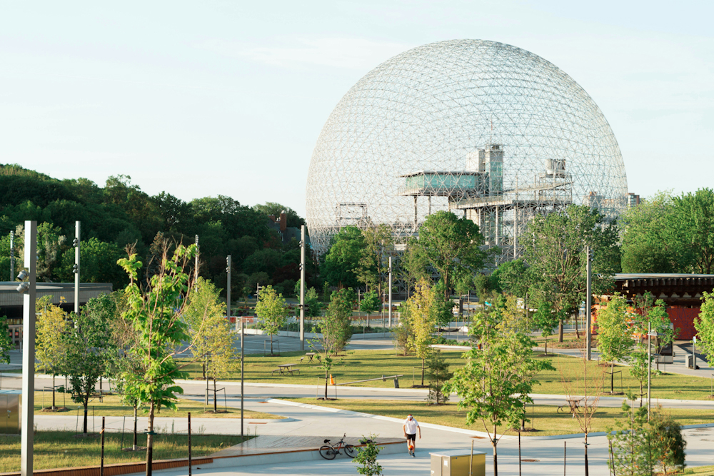 View of Biosphere in Montreal Canada and the walking paths along side it