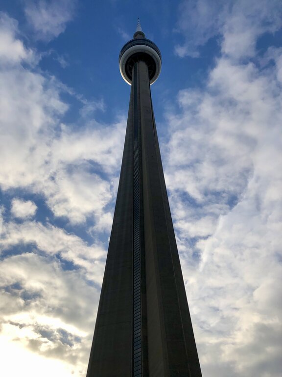 a view of the CN tower from the foot of it in Toronto Canada