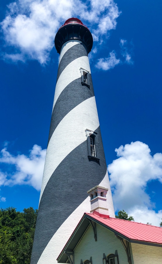 View of the St Augustine Lighthouse from the ground at the St Augustine Lighthouse Museum in St Augustine Florida