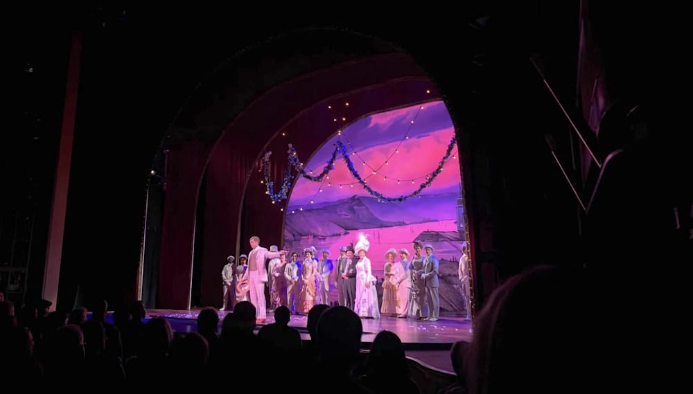 theater company on stage for a final bow