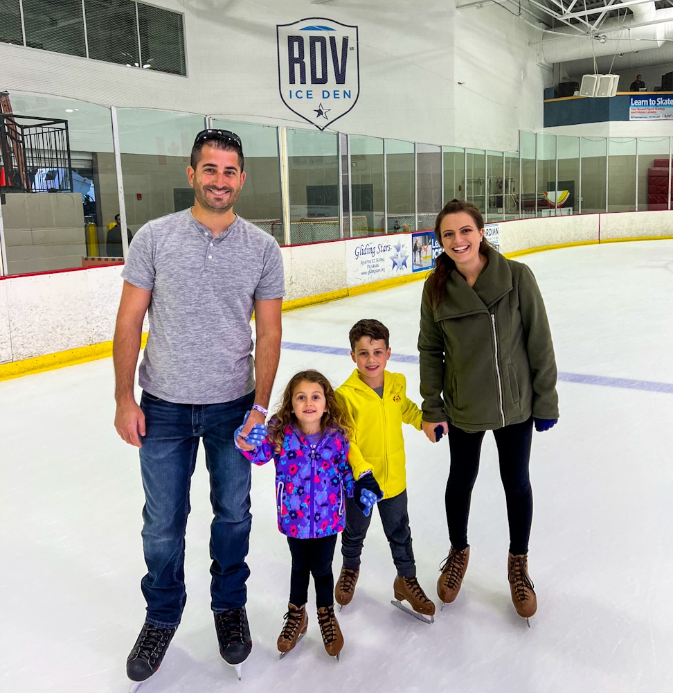 family ice skating at the RDV Orlando Ice Den