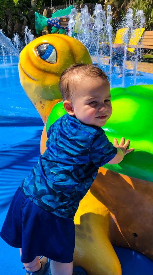 My son at the splash pad at Central Florida Zoo & Botanical Gardens